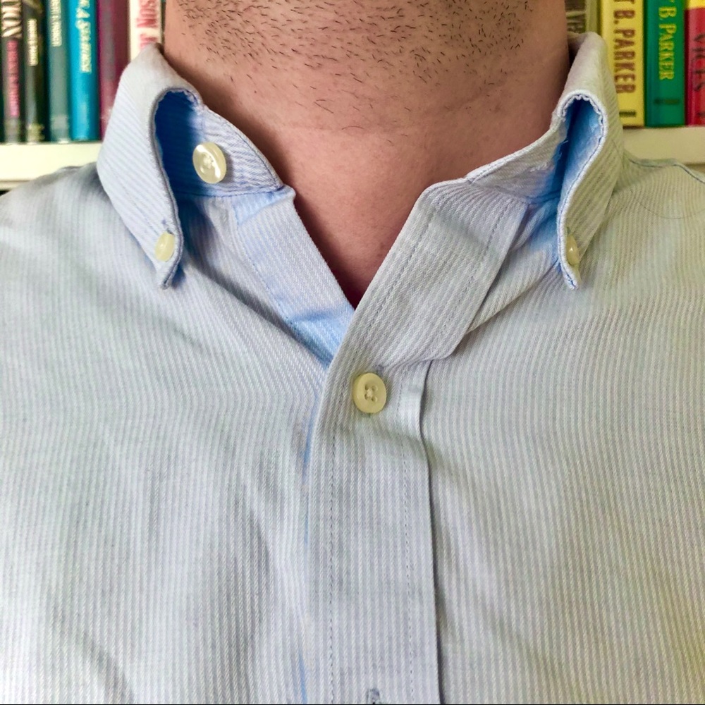 Chaps Blue Stripe Men's Button Up Dress Shirt - Picture 4 of 7